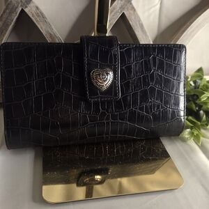 Brighton Black Croc Wallet 🖤 Heart Snap Organizer Clutch Y2K Chic